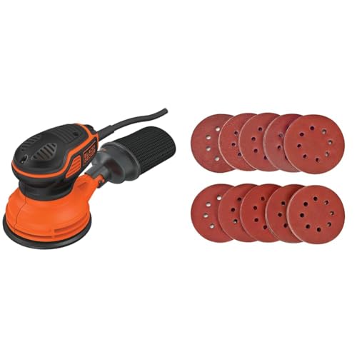 Black & Decker KA199-QS Ponceuse excentrique 240 W & Disque de Ponçage 100pcs SPTA Disques Abrasifs 40/80/120/180/320/600/800/1000/1500/2000 Grain