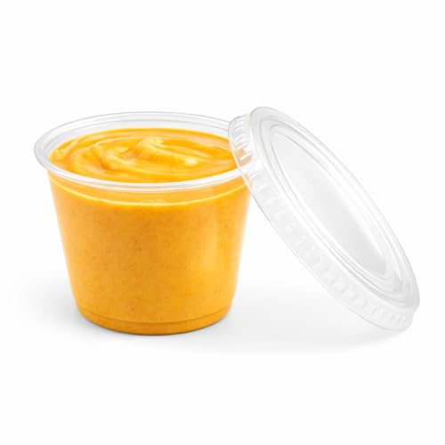 Image of 5.5 oz Clear Plastic Souffle Cups, BPA Free Portion Cups with Lids, 50 Sets | Perfect for sauces, dressings, condiments, samples, snacks and portion control applications