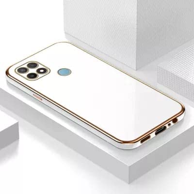 Image of Apurb Store for Oppo A15s Plating Square Gold Frame Phone Case Luxury Soft Silicone Back Cover (for Oppo A15s, White)