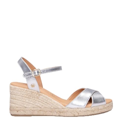 miMaO Espadrilles à talon compensé et lanières croisées Argenté, EU 41