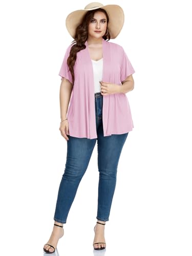 Image of LARACE Short Sleeve Cardigans for Womens Summer Tops Casual Plus Size Open Front Lightweight Cover Up