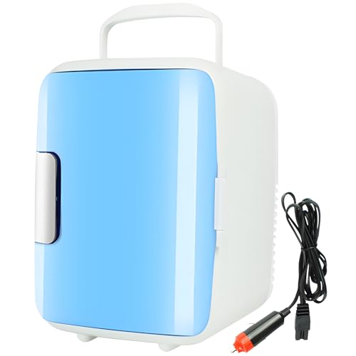 yeeplant Mini refrigerador para coche de 4 litros, enfriador y calentador termoeléctrico portátil de 12 V, azul, refrigeración de -10 °C y calefacción de 60 °C, diseño de disipación de calor