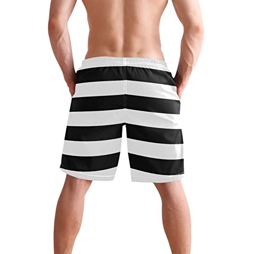 Black White Strip Men's Swim Trunks Beach Shorts Quick Dry Swim Board shorts With Pockets M4