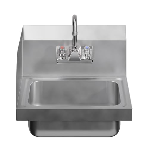 Image of AmGood Stainless Steel Wall Mount Hand Sink with Faucet and Left Sidesplash 17 inch x 15 inch | NSF Commercial Hand Washing Basin For Restaurant, Kitchen and Home | Bowl Size: 10 inch x 14 inch