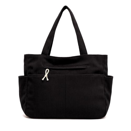 ALWY Bolsa De Veludo Feminina Grande De Ombro Espaçosa Faculdade (Preto)