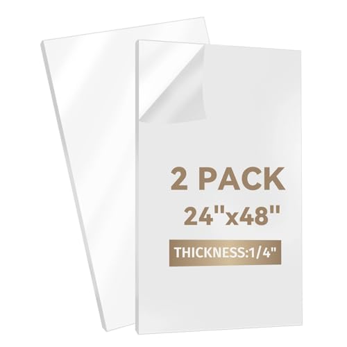 WEWLINE 24×48' Plexiglass Sheets 2-Pack 1/4' (6mm) Thick, Acrylic Sheets for Heavy Duty DIY Projects, Protective Barriers, Crafts, Indoor/Outdoor Use