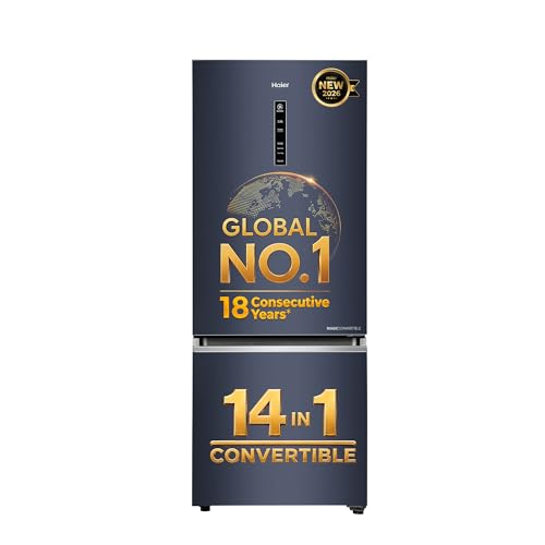 Image of Haier 325 L 2 Star Frost Free Triple Inverter Double Door Bottom Mount Refrigerator, Digital Touch Display & 2X Bigger Fresh Storage (HEB-332GBA-P, GE Black, 14 In 1 Convertible Modes, 2026 Model)