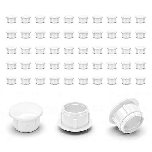 Ajile - Lot de 50 Bouchons Cache Trou Meuble Rond 12 mm - Cache Trou Plastique Blanc À Clipser - pour Cacher Les Trous de Meubles, Planches & Étagères -...
