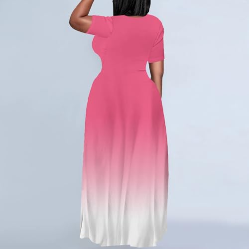Image of PinkPatty Women's Plus Size Maxi Dresses Short Sleeve Sundress Summer T-Shirt Beach Long Dress with Pockets