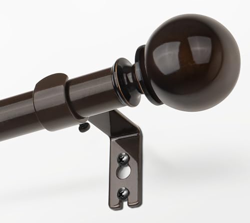 KAMANINA 1 Inch Curtain Rod Telescoping Single Drapery Rod 72 to 144 Inches (6-12 Feet), Bronze Heavy Duty Curtain Rods for Windows, Round Finials