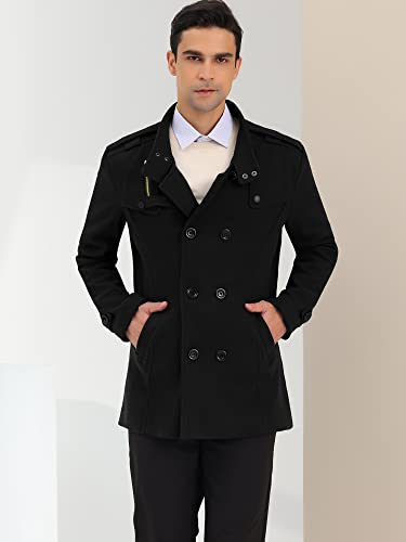 Image of Lars Amadeus Men's Winter Coat Classic Double Breasted Stand Collar | Classic double breasted pea coat with button closure and pockets, True to size fit Business ready