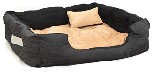 EYEPOWER Hundebett 82x70x20 cm Hundekissen Waschbar Tierkissen Tierbett Katzenbett Katzenkissen Innenkissen Beige-Schwarz