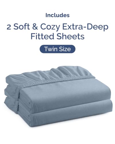 Image of CGK Linens 2 Pack Extra Deep Twin Fitted Sheets - Heathered Blue