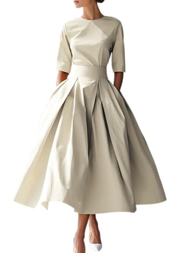 Famnbro Womens Pleated Cocktail Dresses 1950s 3/4 Sleeves Church Dress