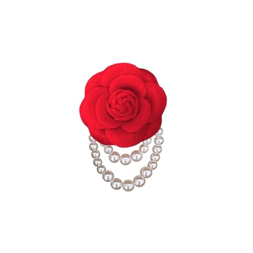 Image of Fabric Camellia Flower Brooch Pins Pearl Tassel Brooches Hair Hairpin Headpieces Shawl Clips Shirt Jacket Wedding Clothes Accessories Jewelry for Women Fashion