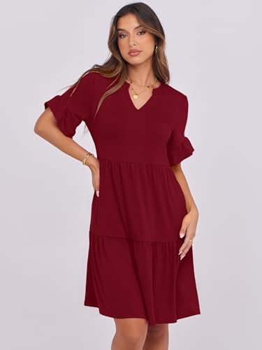 Image of ANRABESS Women's Summer Casual Dress, V-Neck Ruffle Sleeve Tiered Mini Dress, Soft Comfy Fabric with Pockets for All-Day Wear