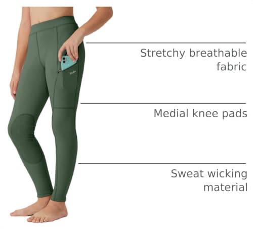 Image of Willit Girls Horse Riding Pants Tights Kids Equestrian Breeches Knee-Patch Youth Schooling Tights Zipper Pockets