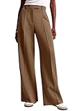  shownicer Pantalon Femme Casual Taille Haute Couleur Unie Décontracté Élastique Palazzo Pantalon de Costume Travail avec Poches A Marron XXL