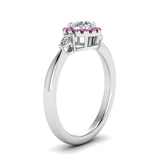 Image of Sterling Silver Sapphire & CZ Diamond Halo Engagement Ring with Pear Accent, Round Shape, Wedding & Everyday Jewelry for Women, US Sizes 4-12