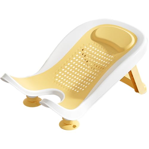 Baignoire bébé jaune pliable avec support fessier et ventouse pour comptoir