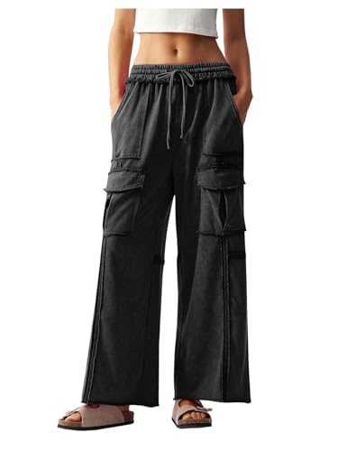 Women's Drawstring Waist Baggy Cargo Pants Y2k Wide Leg Women's Drawstring Waist Baggy Cargo Pants Y2k Wide Leg