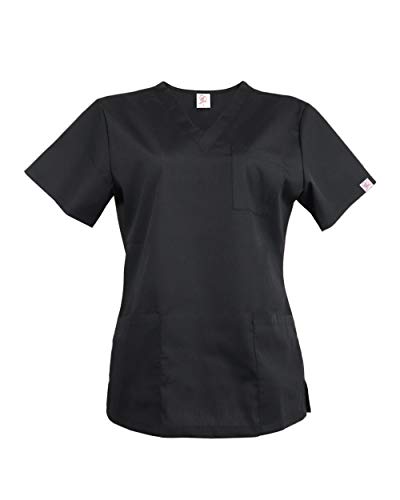 JONATHAN UNIFORM Mujeres Casaca Camisas de Trabajo Negra para Limpieza Laboral Mangas Cortas 3 Bolsillos (Negro, XL) Cover