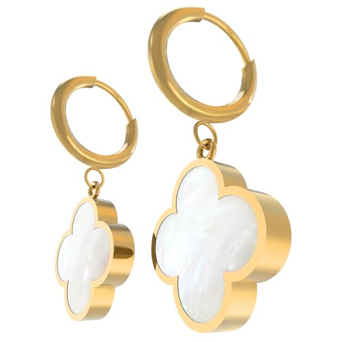 Aimétte Monette Hypoallergenic Gold Earrings, White Four Leaf Clover Earrings, Gold Dangle Earrings for Women Trendy,Red Clover Jewelry Gifts for Women