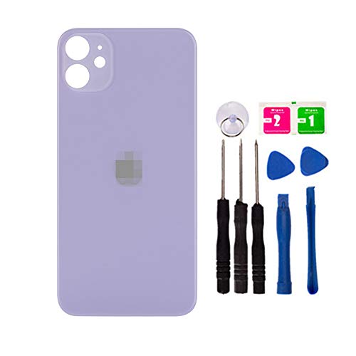 Replacement Rear Housing Battery Back Door Glass Cover for iPhone 11 6.1 inch, Panel Case with Adhesive Preinstalled Repair Part Casing (Purple-Large Hole-no Need disassembly Lens)