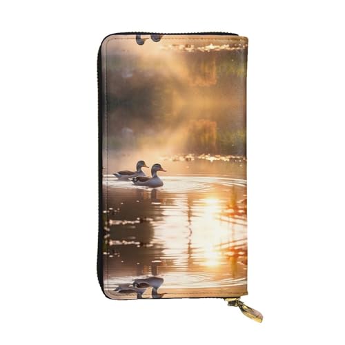 Portefeuille en cuir canards colverts au coucher du soleil, le cadeau idéal pour voyageur