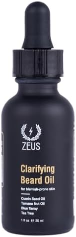 ZEUS Clarifying Beard Oil for Men, Hydrating Facial Hair Oil with Tea Tree for Sensitive Skin, Revitalizes, Treats Blemishes, Promotes Healthy Beard Growth (Made in USA) 1 fl. oz.