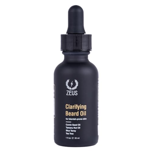 ZEUS Clarifying Beard Oil for Men, Facial Hair Oil for Sensitive & Blemish-Prone Skin, Nourishes & Revitalizes, Healthier Beard Growth (Made in USA) 1 fl. oz.