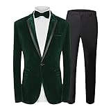 MAGE MALE Men's 2 Piece Velvet Suit Peak Lapel One Button Slim Fit Tuxedo Blazer Party Dinner Jacket & Pants