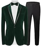 MAGE MALE Men's 2 Piece Suit Peaked Lapel One Button Tuxedo Slim Fit Velvet Blazer Party Dinner J...