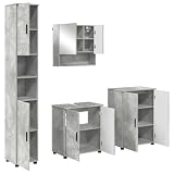 KUPTYERFG Mobile da bagno con specchio, 4 pezzi, grigio cemento