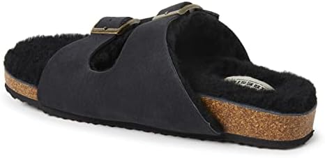 Dearfoams Women's Fireside Tamworth Shearling Slide Sandal with Cork Footbed and Adjustable Buckles, Black, 9 | Image 4