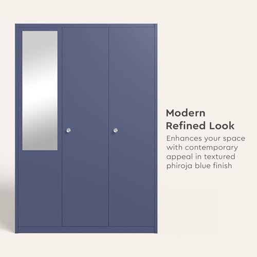 Image of Interio by Godrej Etna 3-Door Steel Almirah with Mirror (Textured Phiroja Blue), 1-Year Warranty, 1 Locker, 10 Shelves