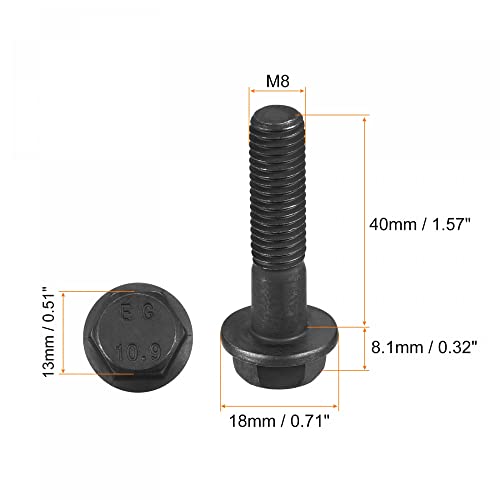 Image of uxcell Metric M8x40mm Hex Flange Bolts, 5pcs 10.9 Grade Carbon Steel Hexagon Head Screws