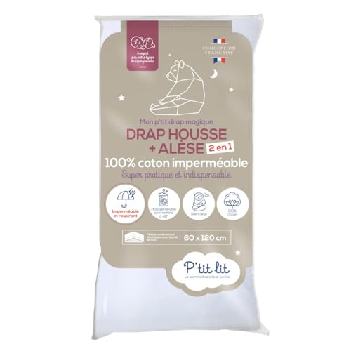 P'tit lit - 2 in 1 Baby Mattress Protector | Mattress Protector + Fitted Sheet 60 x 120 cm | Waterproof - 100% Cotton - Soft and Silent - Breathable - Oeko Tex® - White