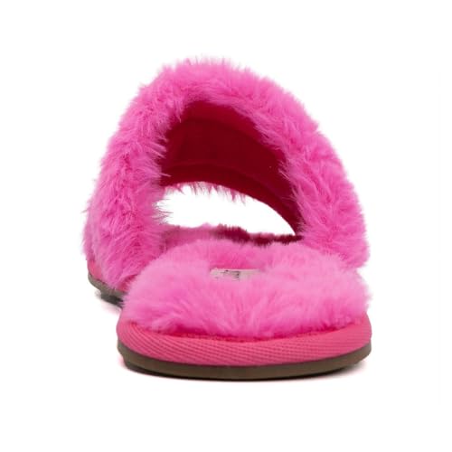 Juicy Couture Women's Plush Faux Fur Slippers – Cozy Open-Toe Slides, Soft Indoor/Outdoor House Shoes3