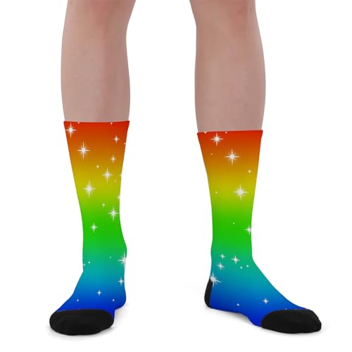 Magifuls Ankle-Support Long Compression Rainbow Gradient Star Dream Socks with Unique Patterns,High Elasticity Durable Casual Wear Sports,Heartwarming Gift