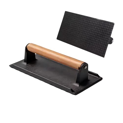Exprimidor de carne - Hierro de madera, 6,3 pulgadas de utensilios de cocina de hierro, resistente | Resistente al calor tocino carne Smash Burger Tool, Peso de la parrilla para barbacoa, camping