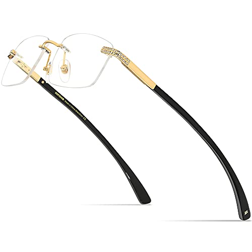 Image of HEPIDEM 100% Really Buffalo Horn Glasses,Square Rimless Luxury Buffs Eyeglasses with Zircon Diamonds