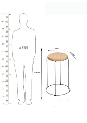 Image of NGFC Steel Stool with Wooden Round Top - Multipurpose Indoor /Outdoor Stool for Home, Kitchen, Office, Cafe, Medical, and Bar Use, Pack of 1