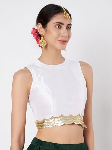 Image of studio rasa Women's Dupion Sequin Embellished Crop Top for Wedding Festive