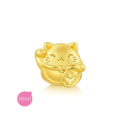 CHOW SANG SANG 999 24K Solid Gold Maneki Neko Lucky Cat Mini Charm Bracelet for Women 92307C2