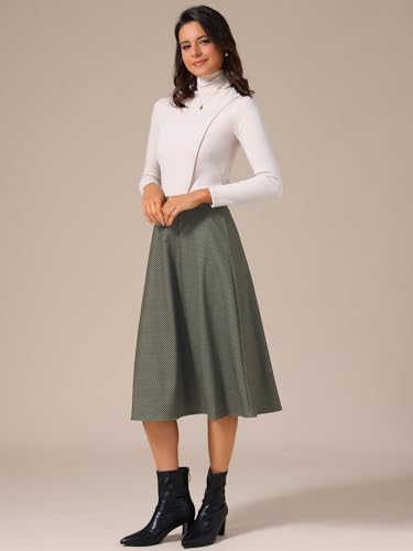 Allegra K Women's Houndstooth Plaid Midi Skirt Vintage High Waist Fall Winter A-Line Skirts2