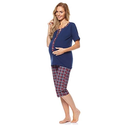Be Mammy Premamá Pijama Dos Piezas Lactancia Ropa de Cama Maternidad Mujer H2L2N2 (Azul Oscuro, S)
