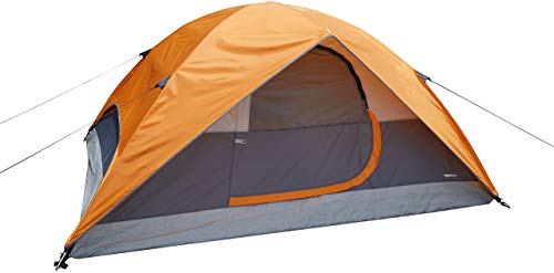 Amazon Basics Water Resistant 4 Person Dome Tent with Sewn-in Groundsheet, Orange/Grey