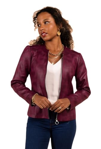 MULTIPLES Veste Blouson en faux cuir coupe cintrée bordeaux, Grande taille disponible, Fabriqué en France