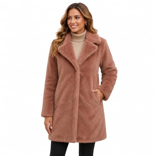 Image of URBAN REPUBLIC Womens Long Faux Fur Coat - Lapel Collared Fur Coats for Women Winter Fuzzy Jackets with Pockets (Sizes: S-XL), Size Large, Toffee
